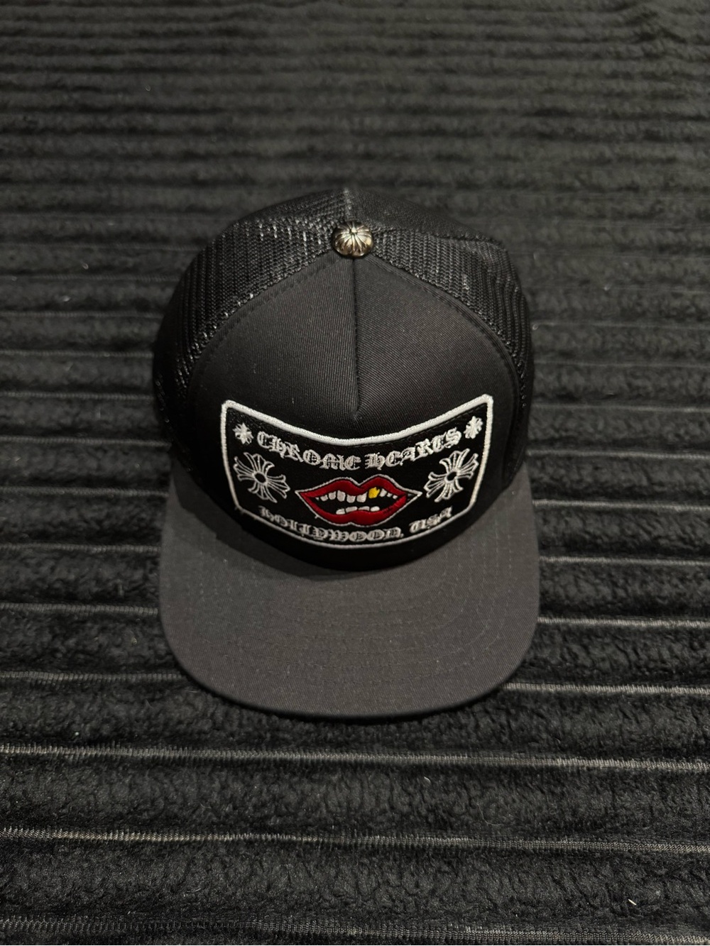 Chrome Hearts Black Mesh Cap with Logo Taping